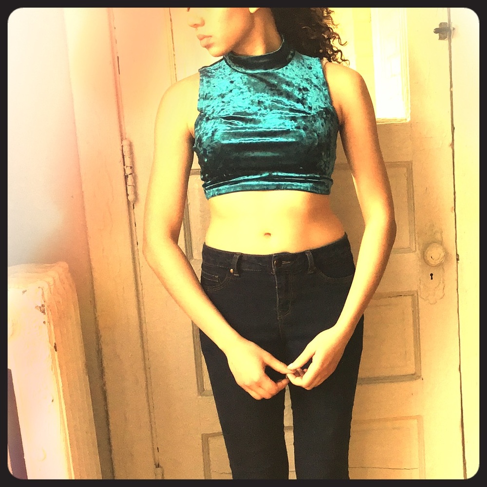 Teal Velour Crop Top